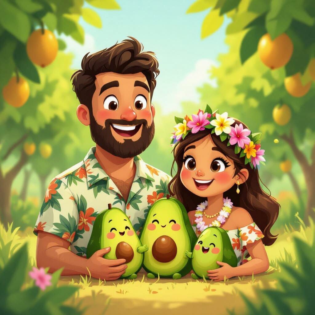 Avocado Family Portrait in Cartoon Network Style
