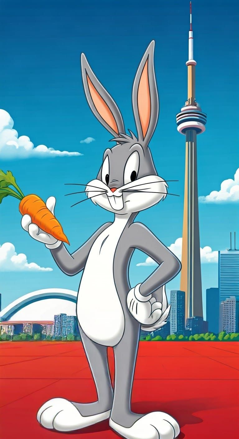 Bugs Bunny Cartoon with Carrot and CN Tower