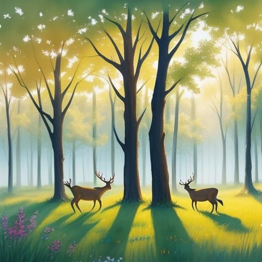 Watercolor Whimsy: Majestic Deer in a Serene Meadow