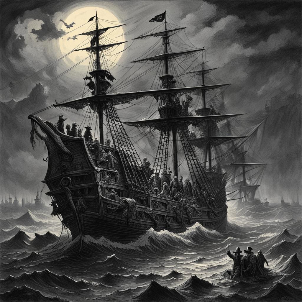 Macabre Pirate Ship in Gothic Horror Style