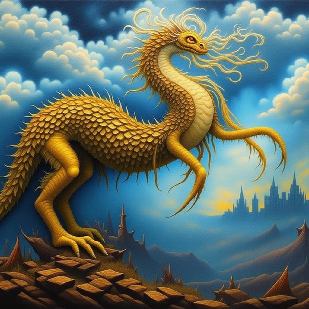 Velithrax: Serpentine Sky-Dweller in Impasto Style