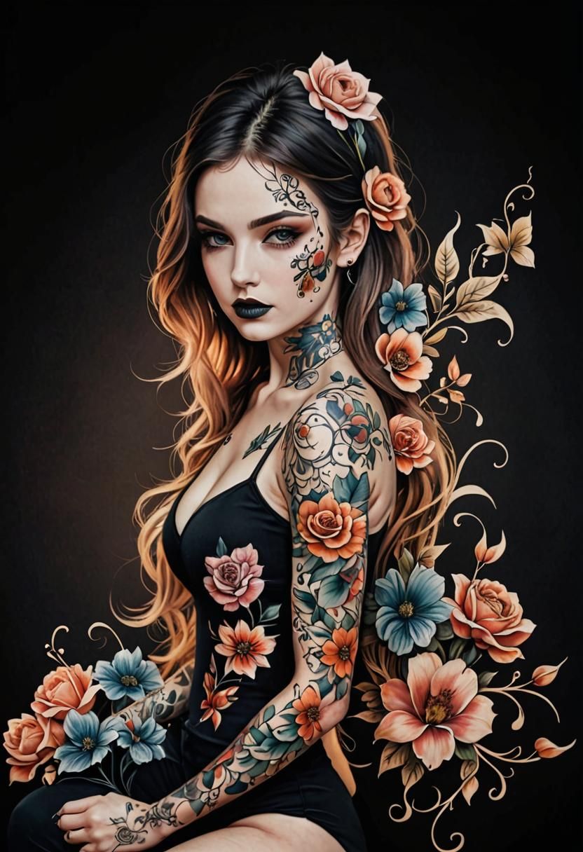 Elegant Floral Body Tattoo Design