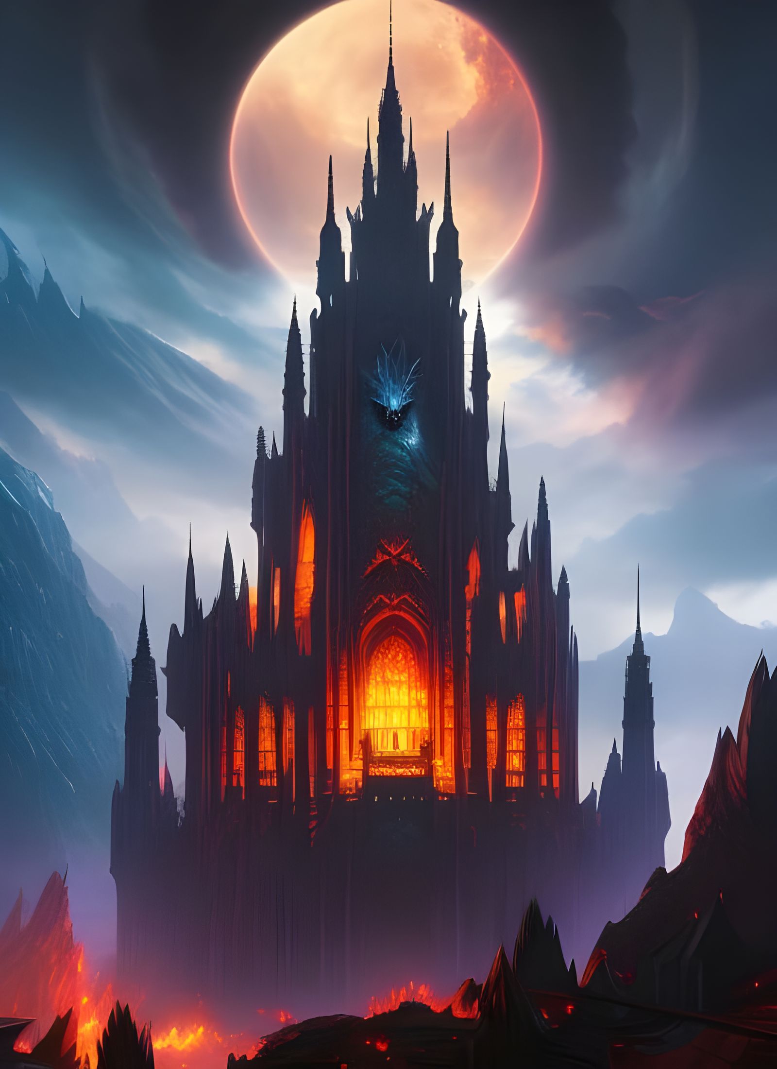 Epic Dragon Castle at Night in Fantasy Style
