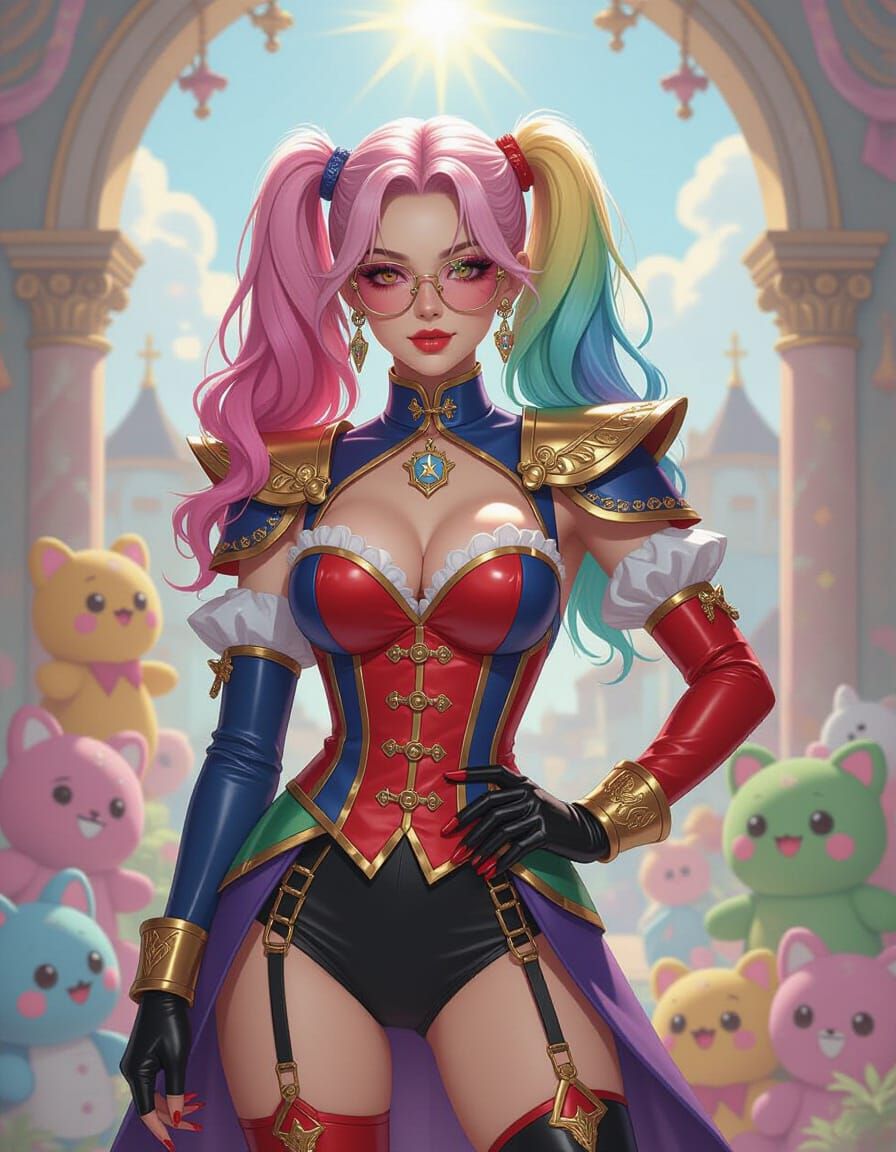 Woman with Rainbow Hair in Vibrant Pastel Kingdom