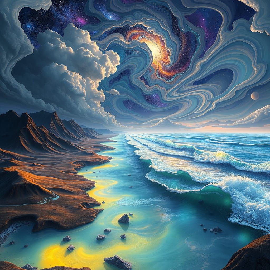 Ethereal Cosmic Landscape in Iridescent Hues