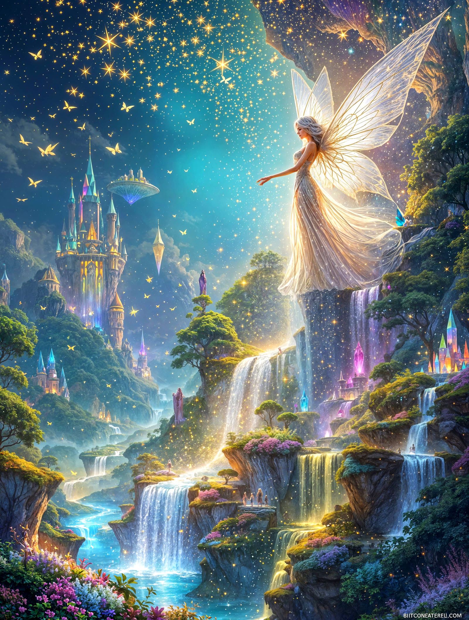 Surreal Fairy Queen Reigns Over Vibrant Fantasy Land