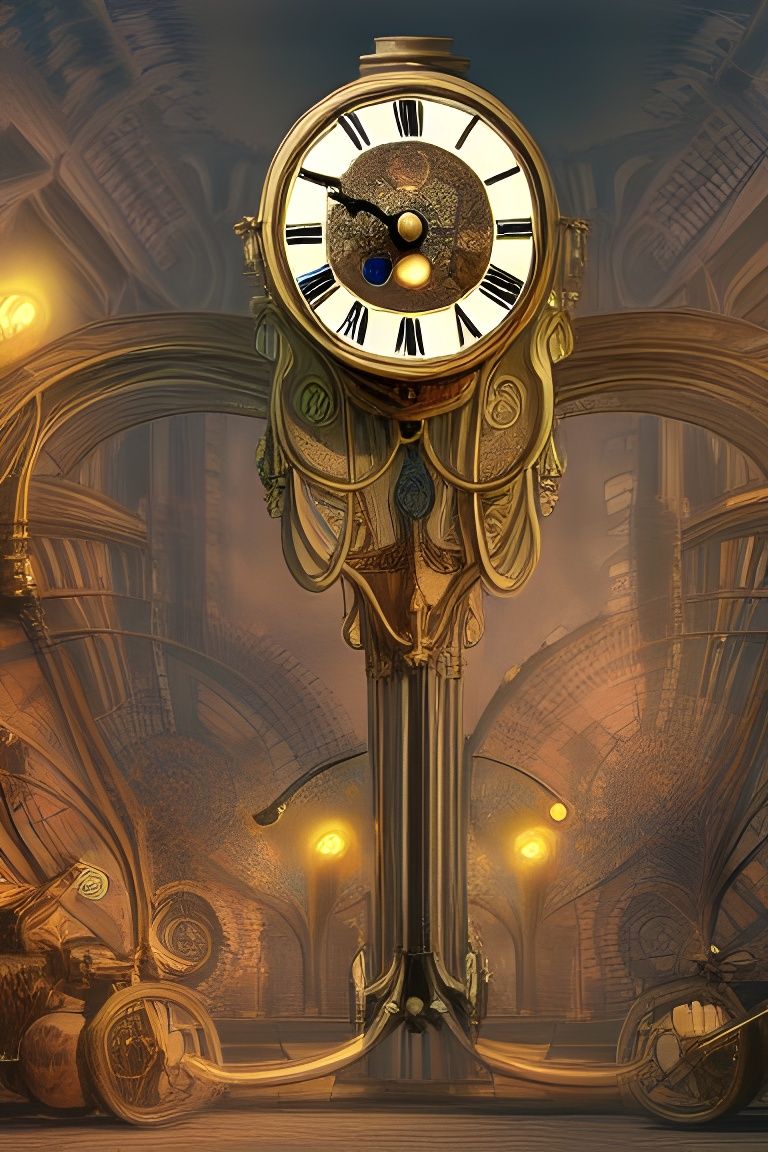 Steampunk Clock Tower in Art Nouveau Rococo Style