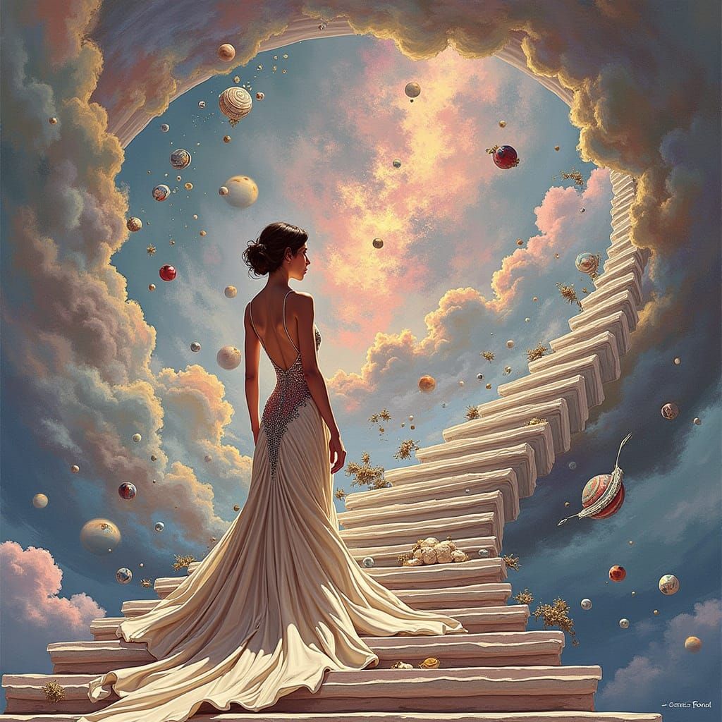 Art Deco Woman on Abstract Staircase