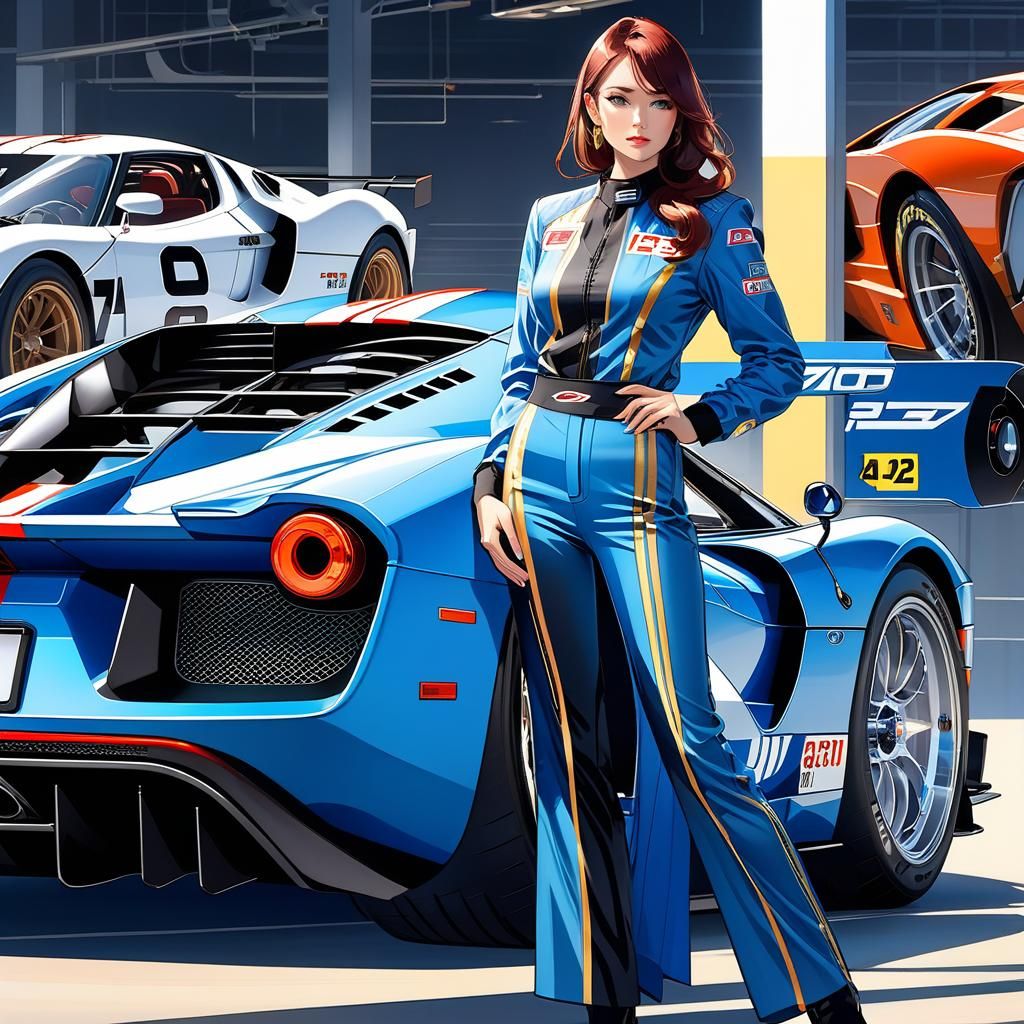 Alluring Race Car Driver Portrait in Manga Style