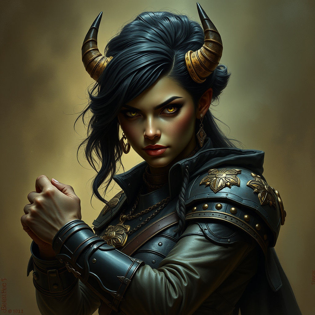 Sensual Orc Warrior with Axe in Gothic Fantasy Style