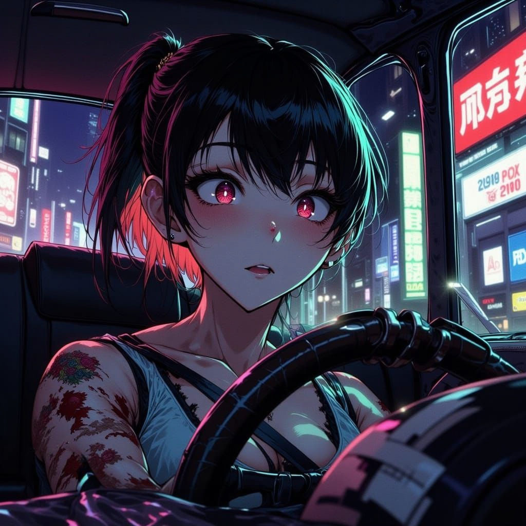 80s Anime Woman Drives Through Lawless Tokyo