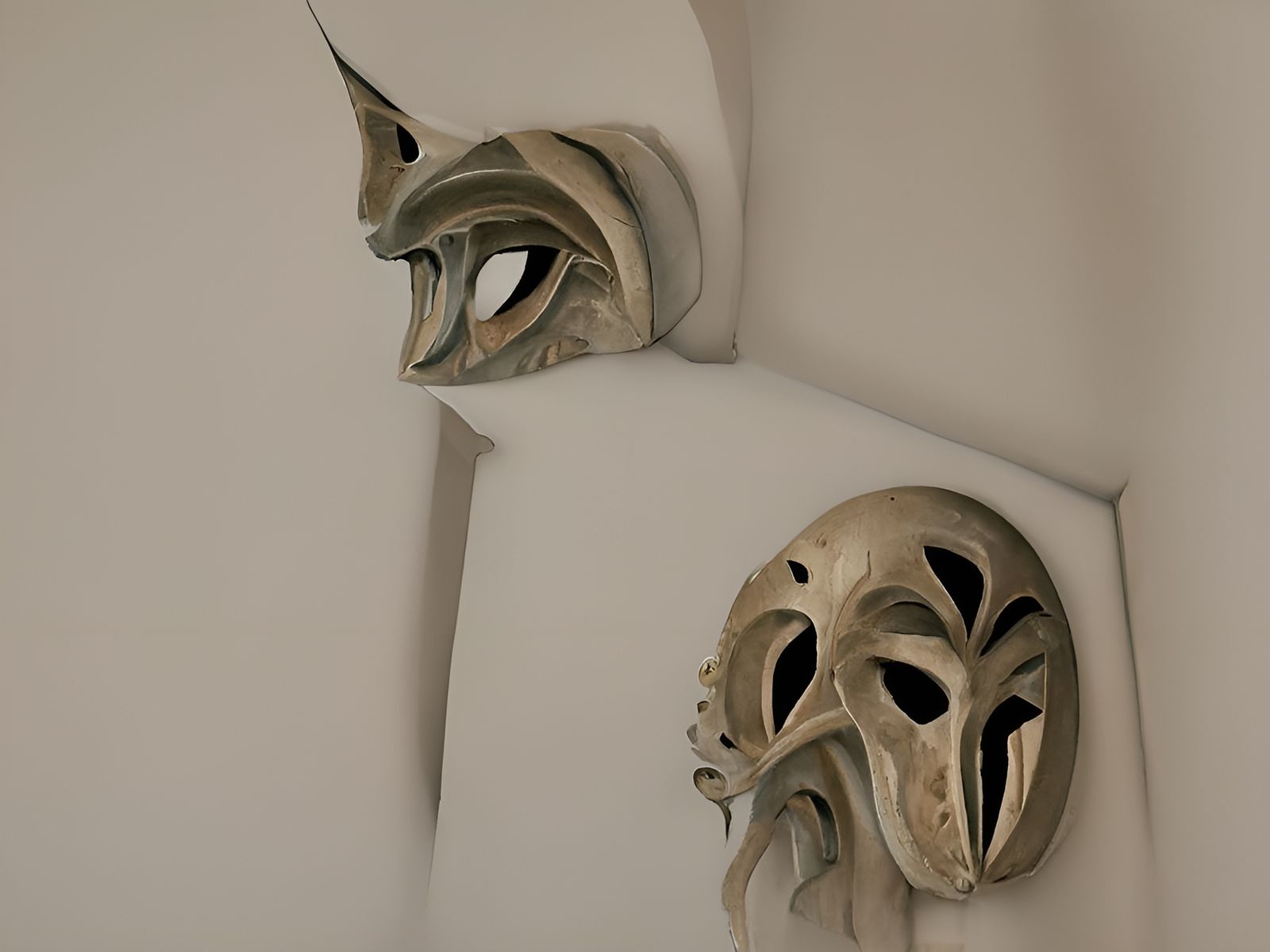 Venetian Masks on Dystopian Wall: Digital Art