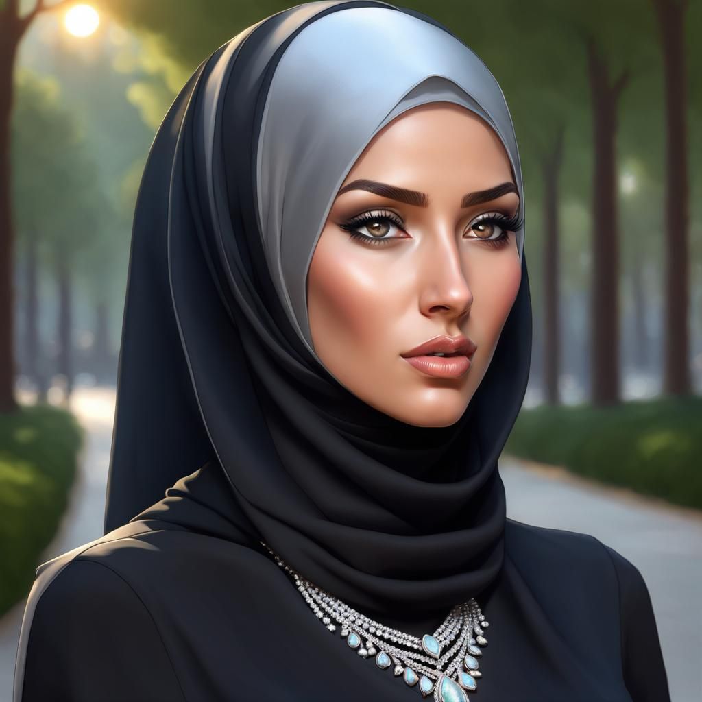 Beautiful Woman in Hijab Portrait, Hyperdetailed Art