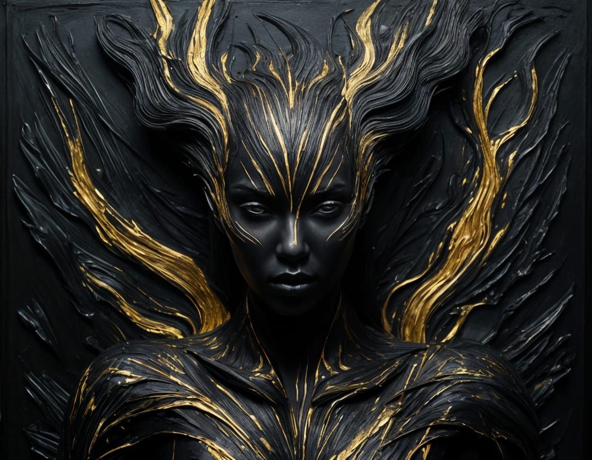 Black Queen Painting with Golden Highlights
