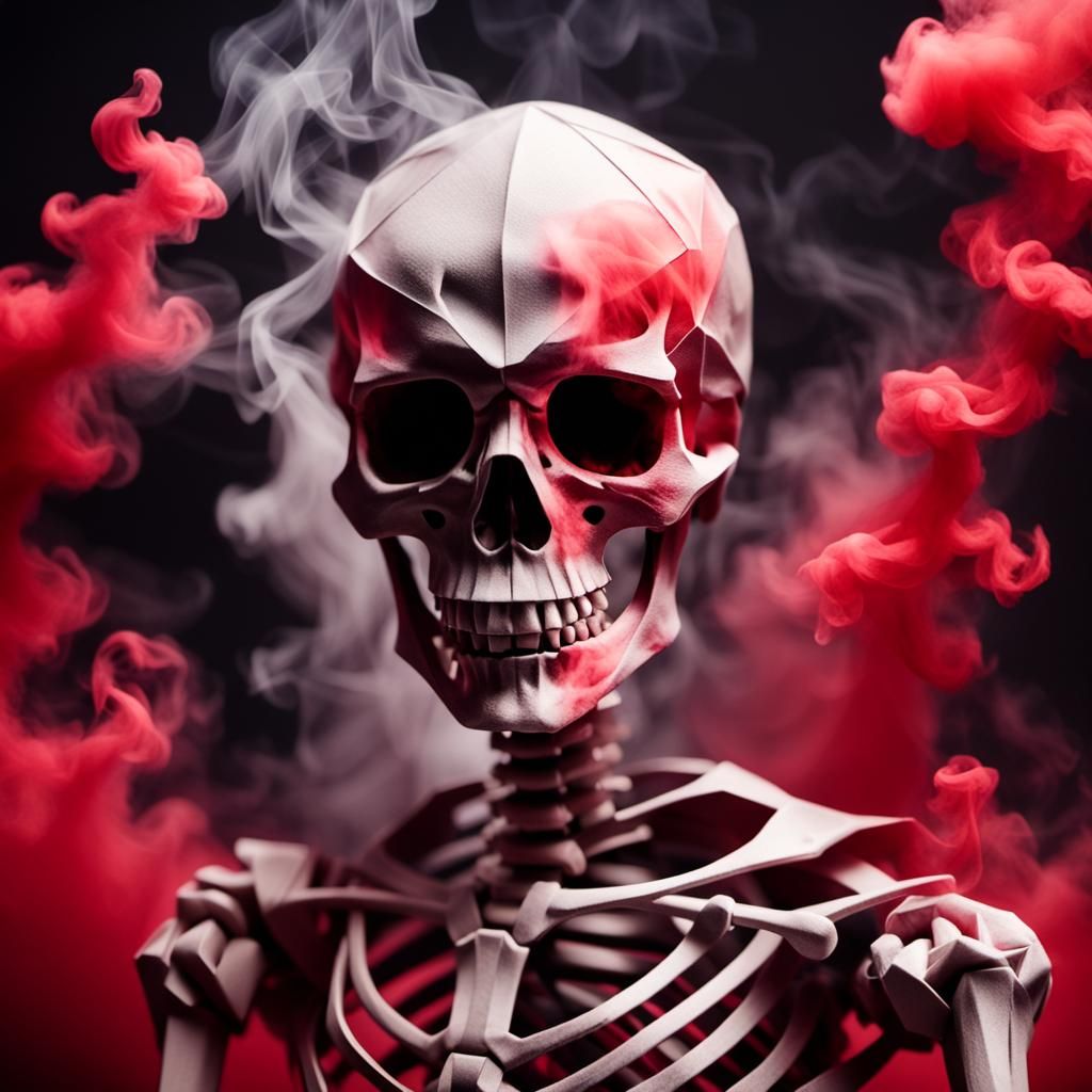 Smokey Skeleton with Origami Papercraft Aesthetic