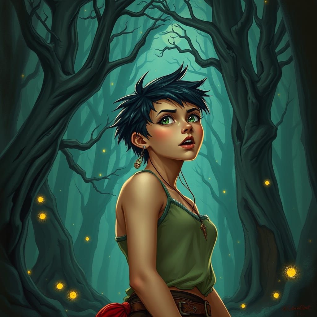 Atenea as a Teenage Warrior Goddess in a Mystical Forest