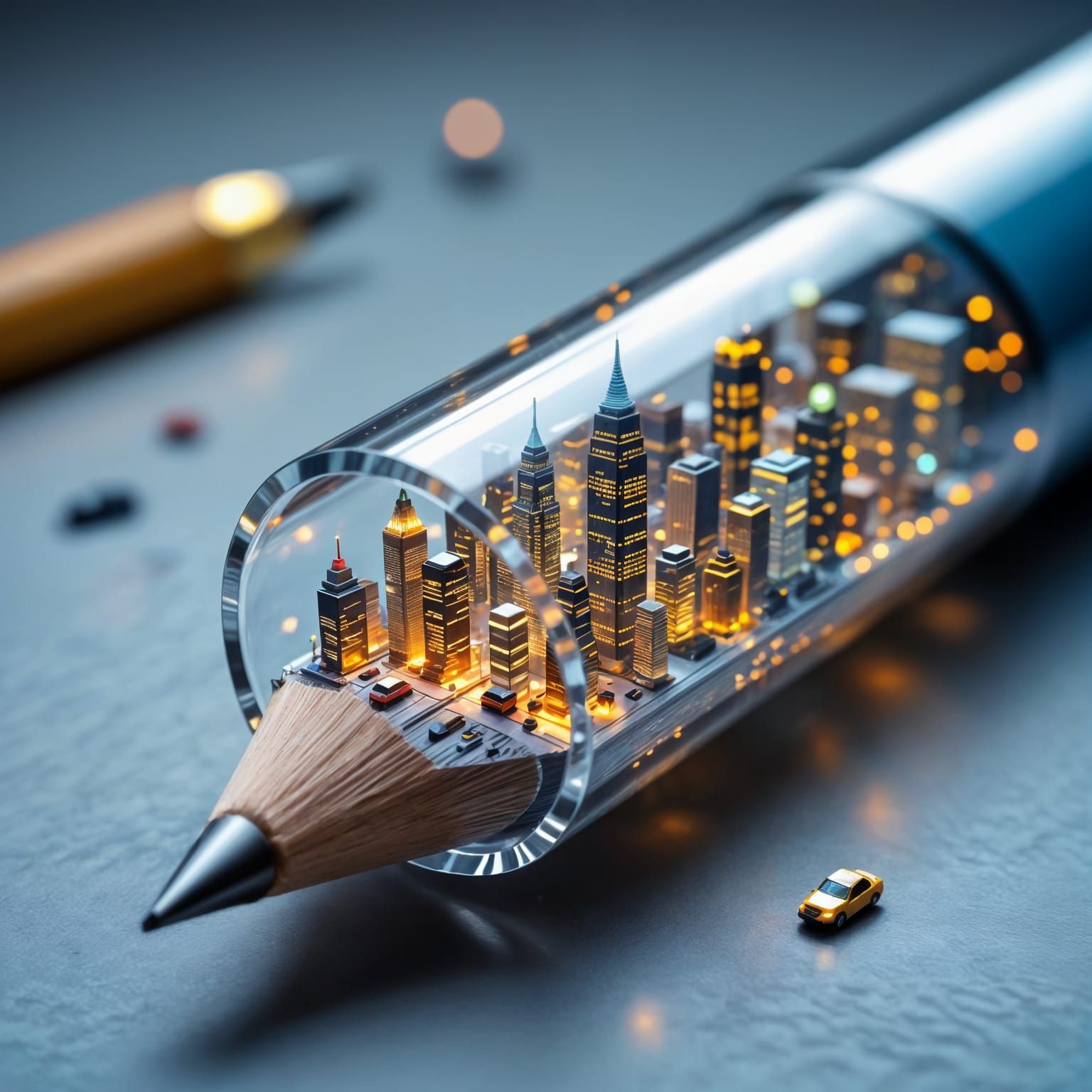 Transparent Pencil Holds Bustling Miniature City