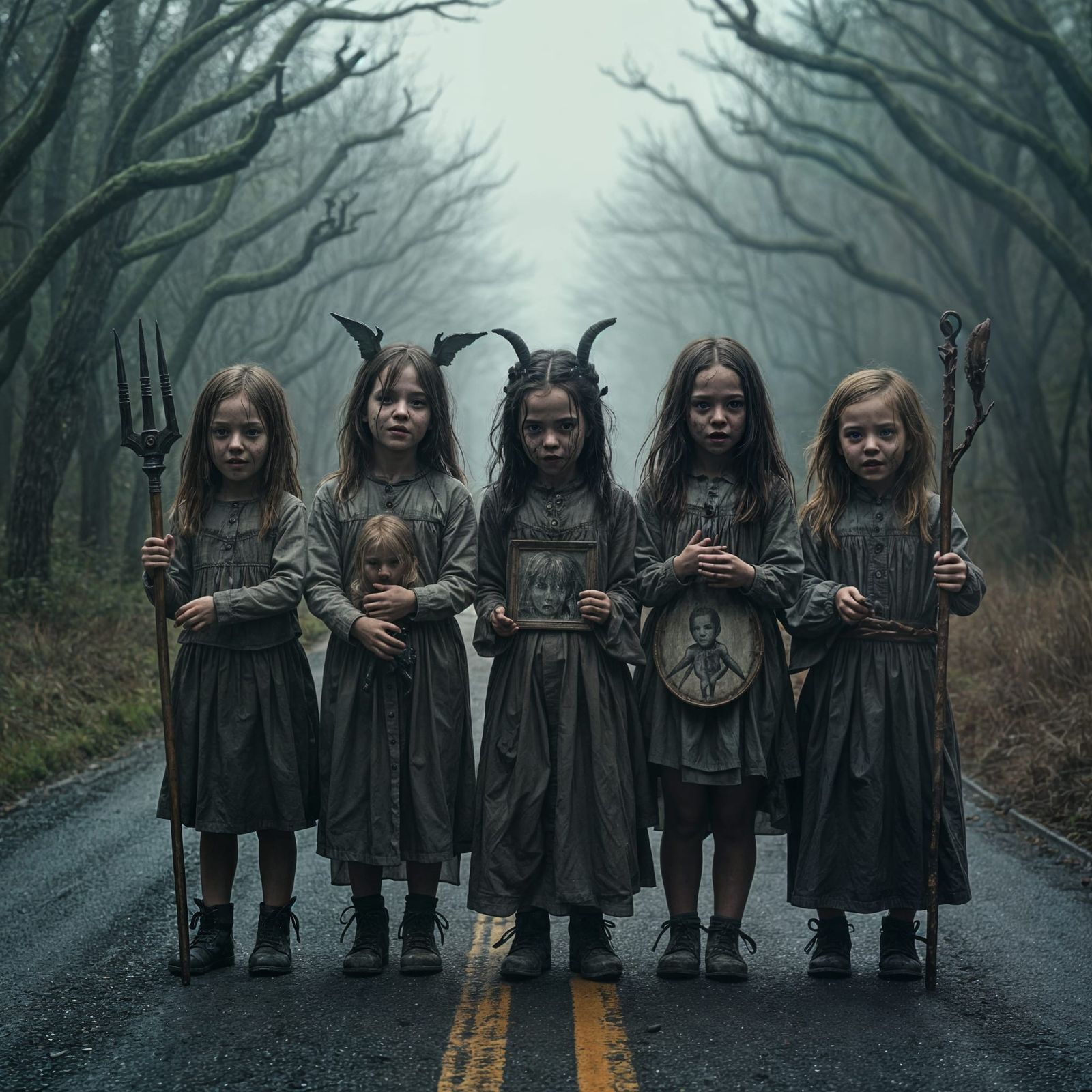 Eerie Children Confront Abandoned Road Horror