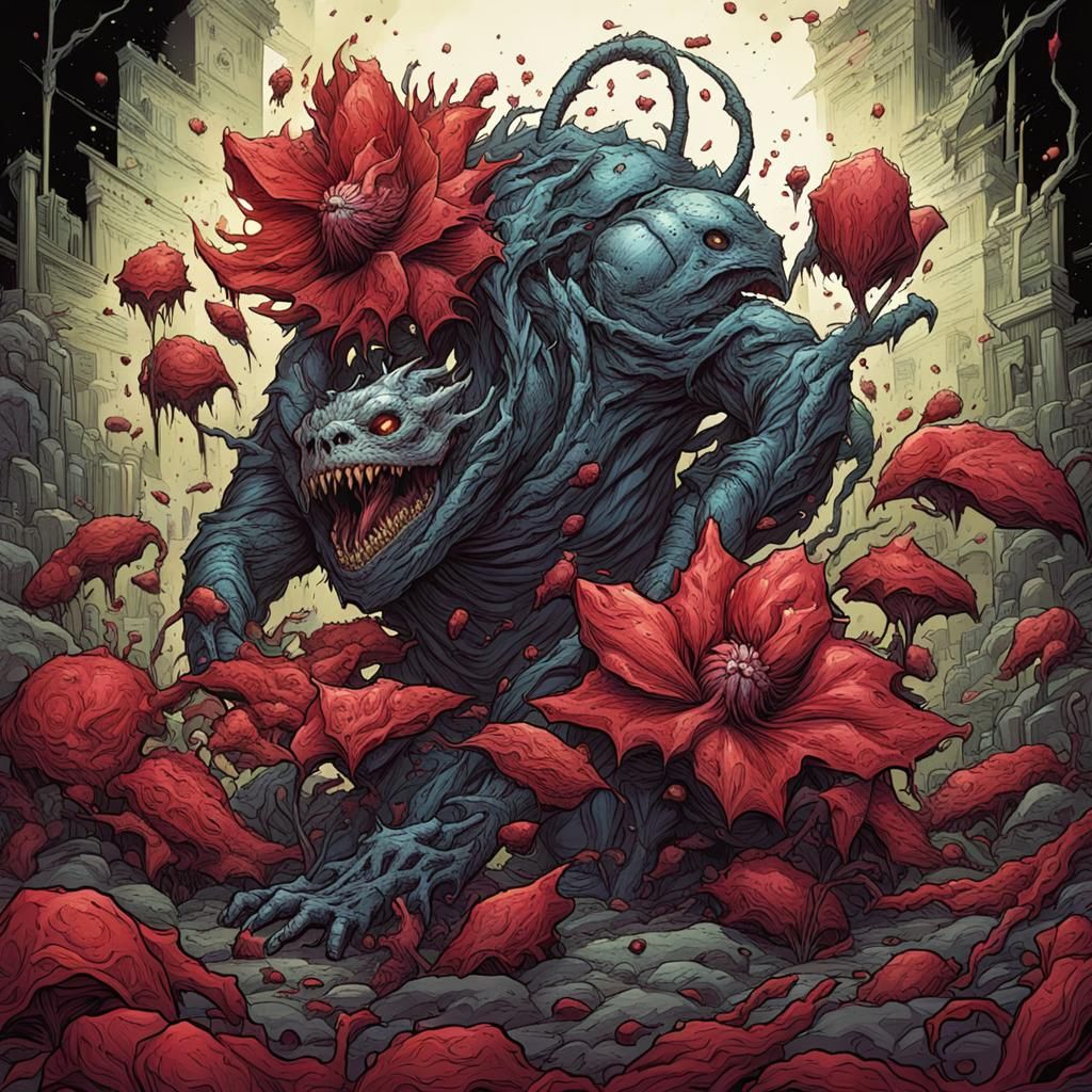 Bloody Flower Creatures in Comic Book Art