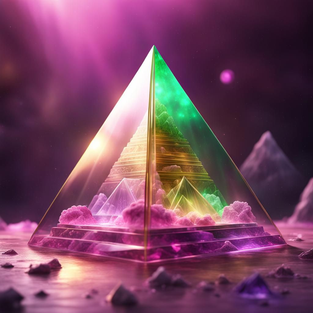 Crystalline Pyramid with Colorful Rays, Detailed Matte Paint...