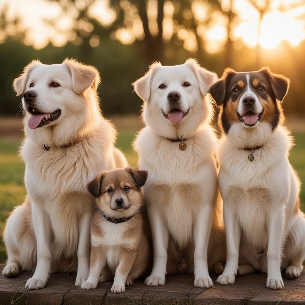 Dogs Sitting Together in Golden Hour Portrait