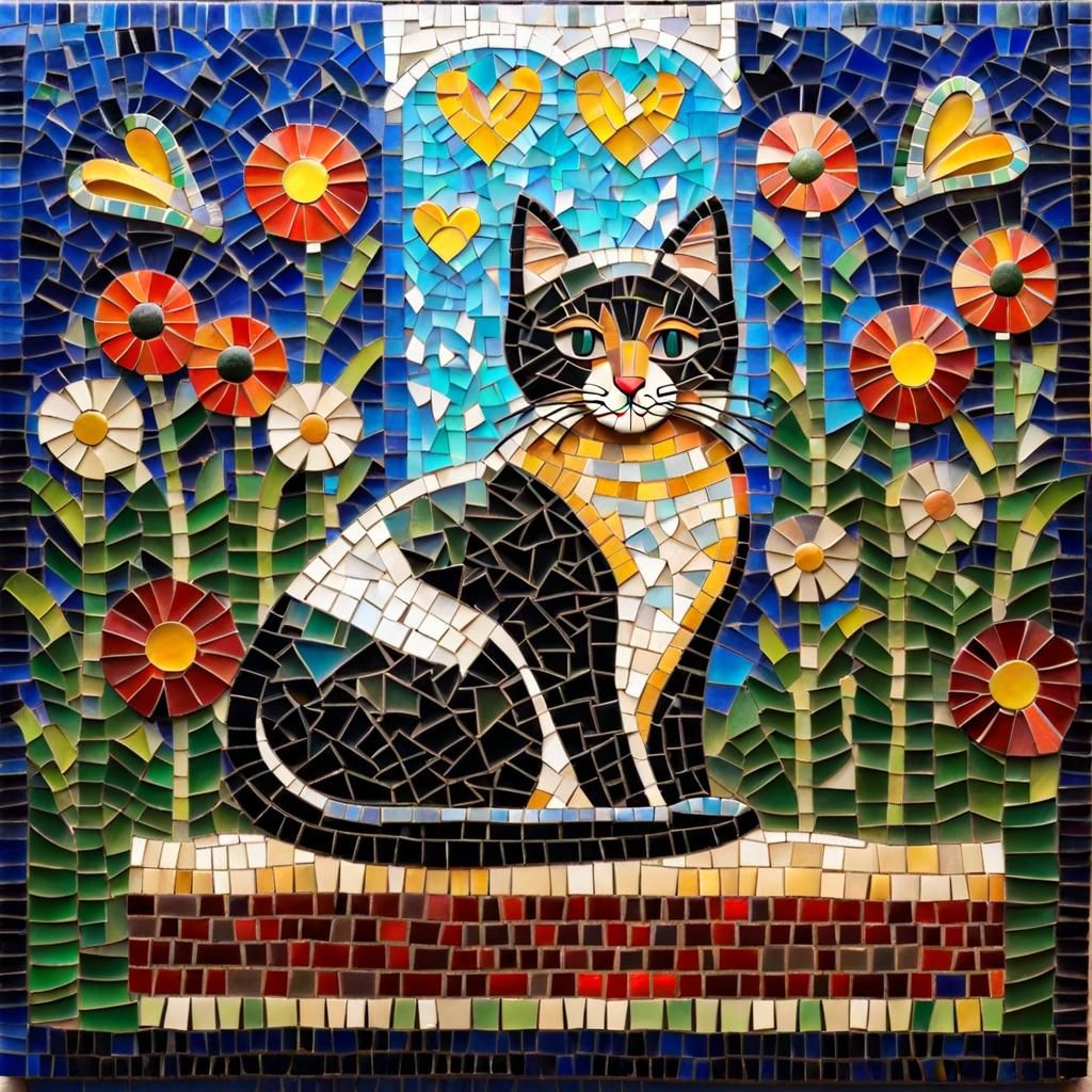 Cute Cat Mosaic Art