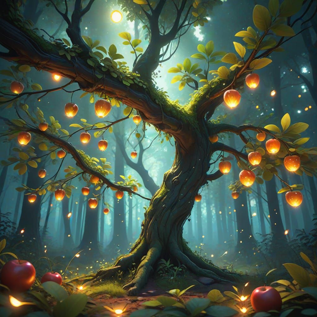 Vibrant Anime Tree in Whimsical Nature Scene
