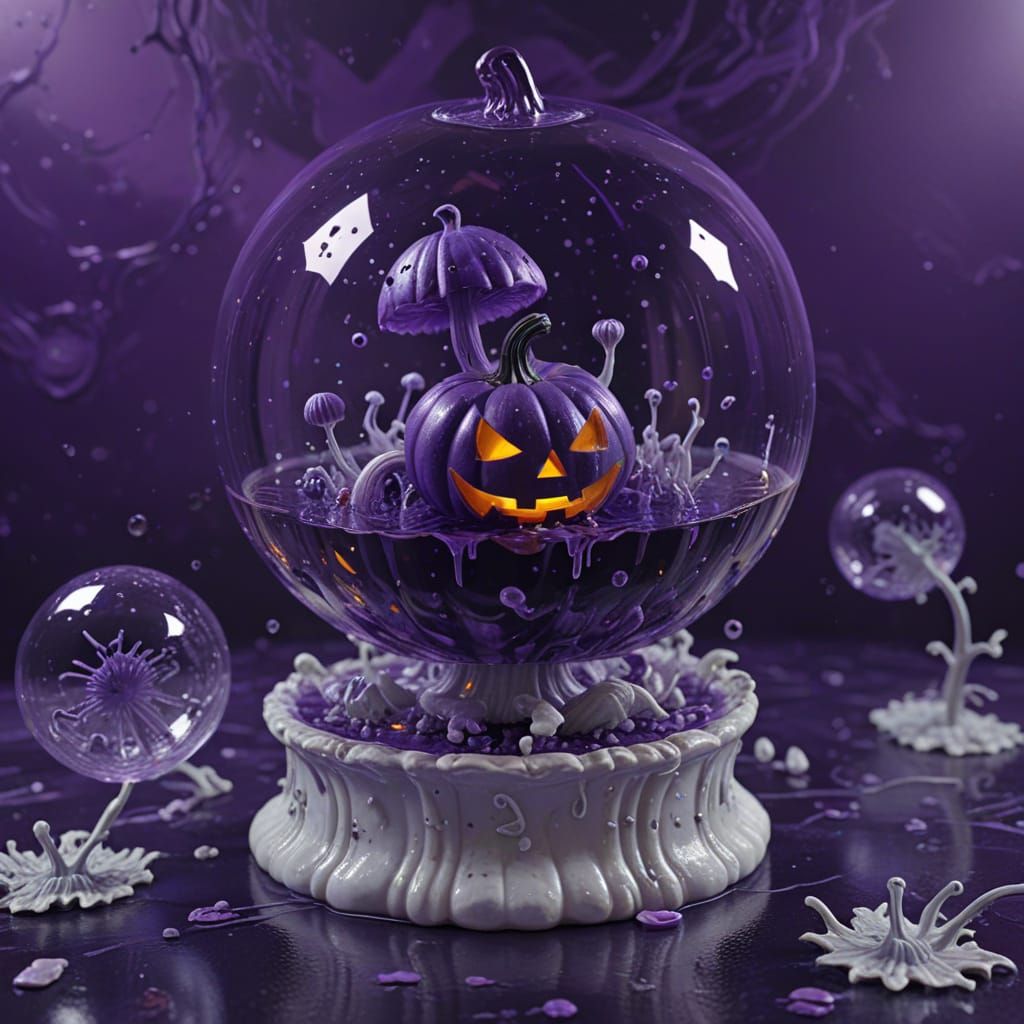 Fungal Bacteria Rave in Pumpkin Orb Diorama