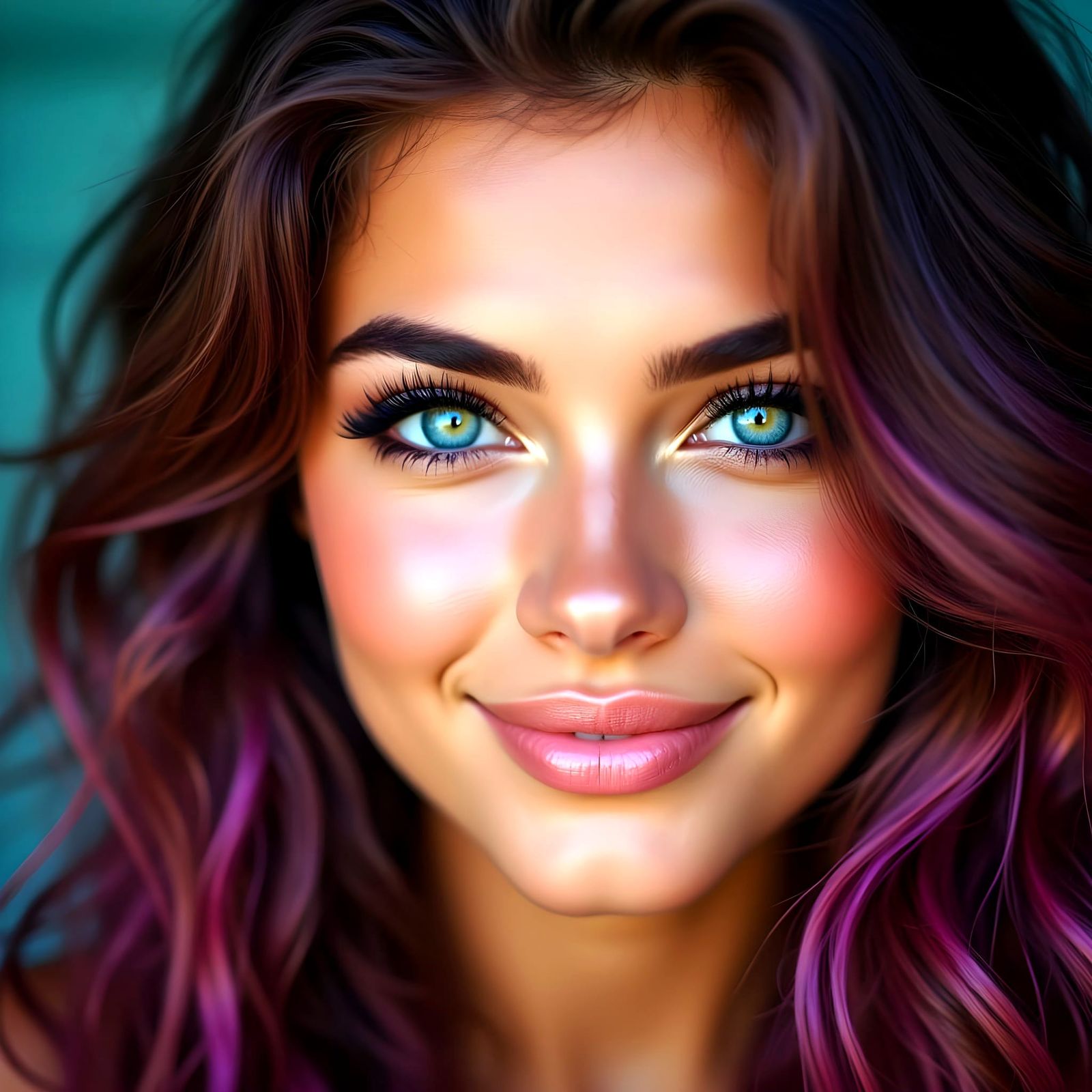 Glowing Young Woman with Vibrant Eyes in Natural Light