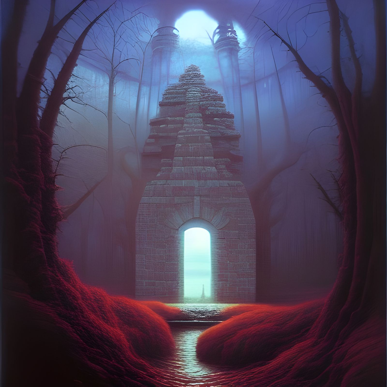 Surreal Portal Illuminates Secrets: An Oil Painting Landscap...