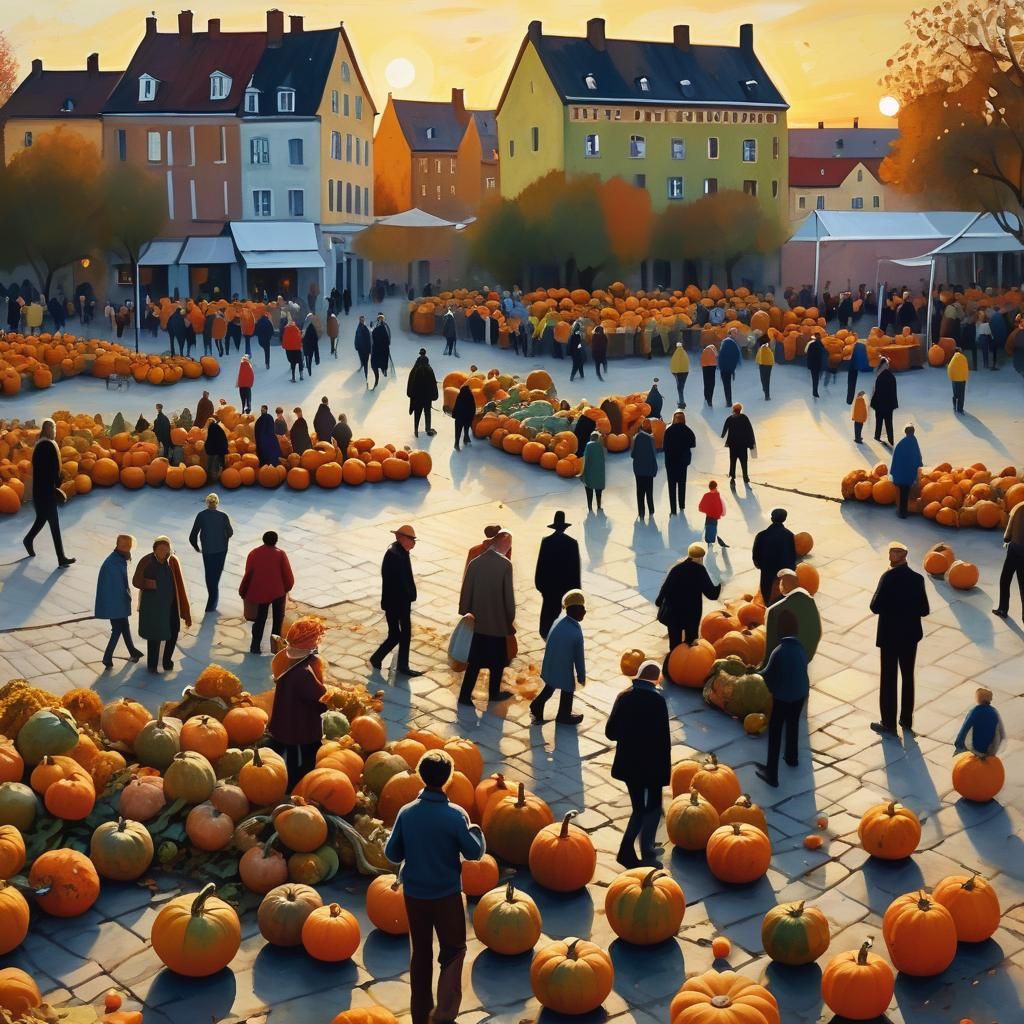 Pumpkins and Gourds Play Football: Expressionist Still Life