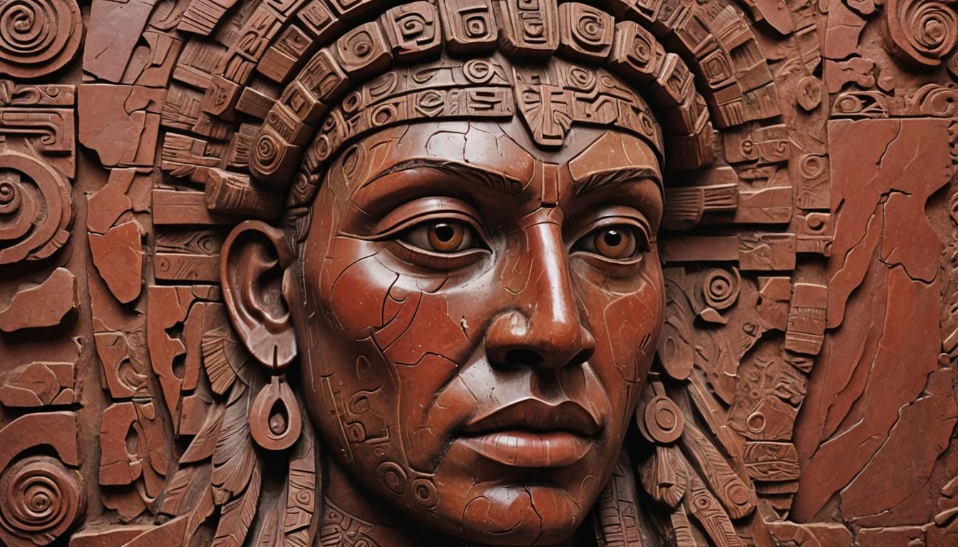 Aztec Mountain Face with Ocean Eye, Surreal Portrait