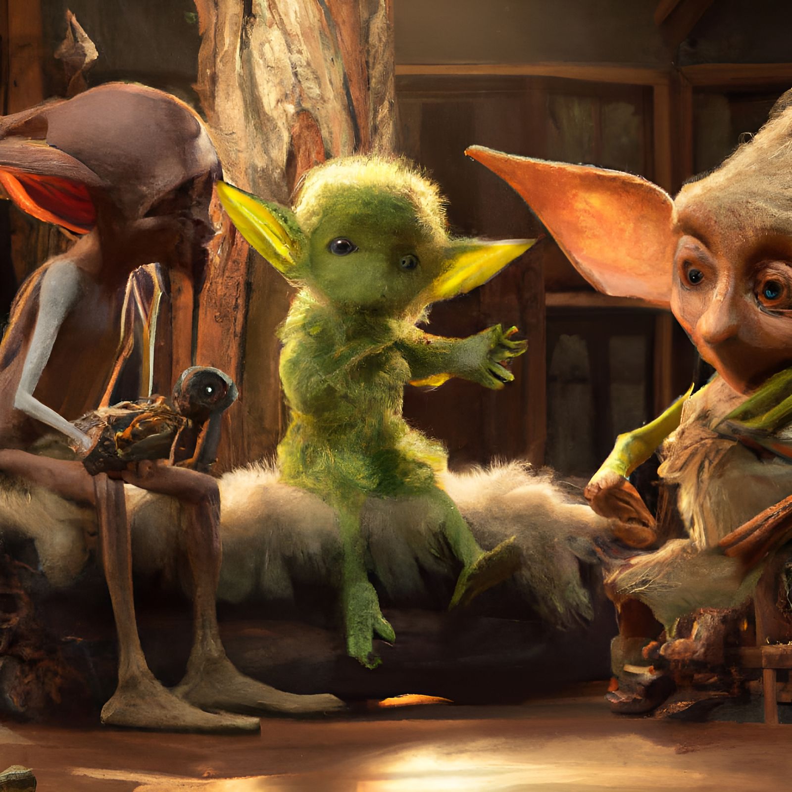 Pinocchios and Baby Groot Meet Baby Yoda