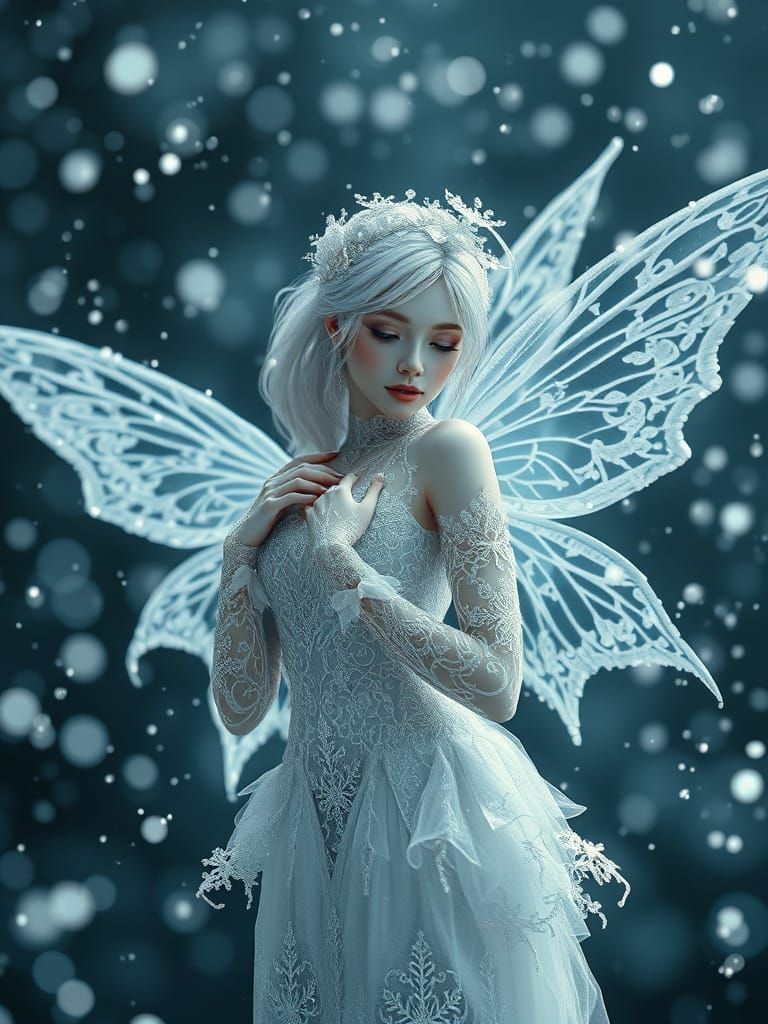 Whimsical Winter Wonderland: A Delicate Goth Fairy in Snowfl...