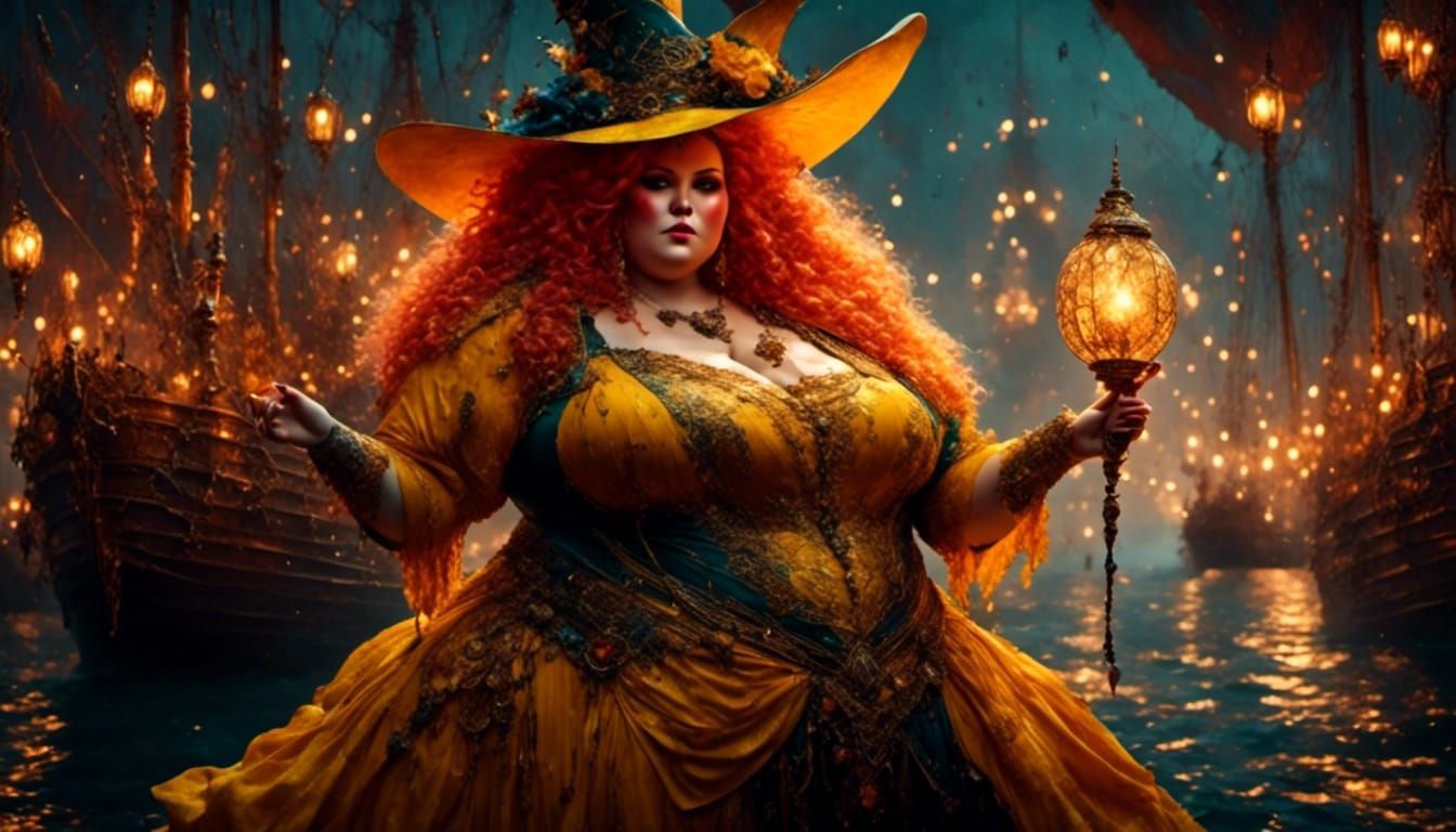 Curvy Mage Girl with Staff in Futuristic Style