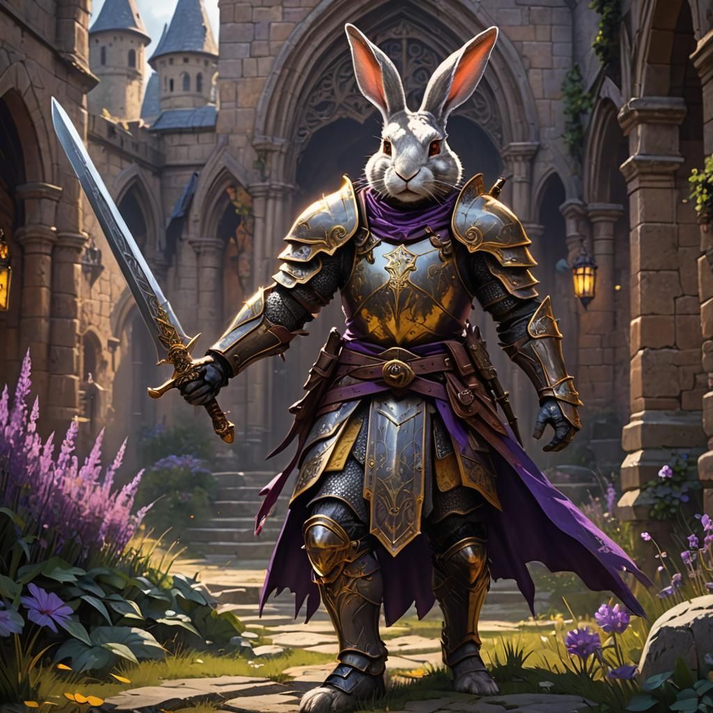 Rabbit Warrior Knight in Dark Fantasy Style
