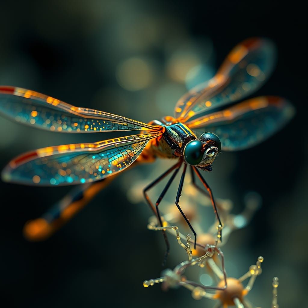 Dragonfly Macro Photo in Refik Anadol Style