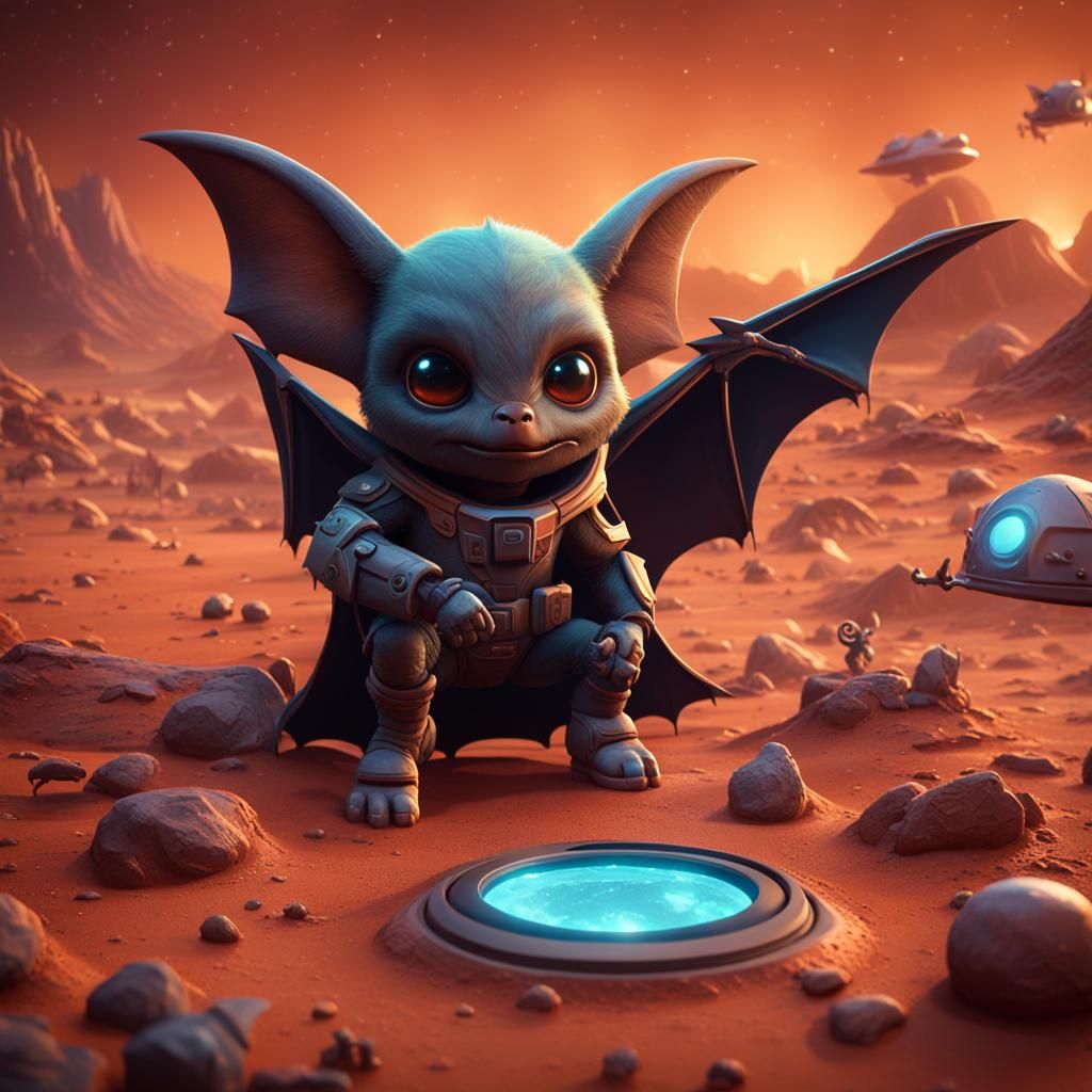 Bats and Aliens Camping on Mars, Digital Art