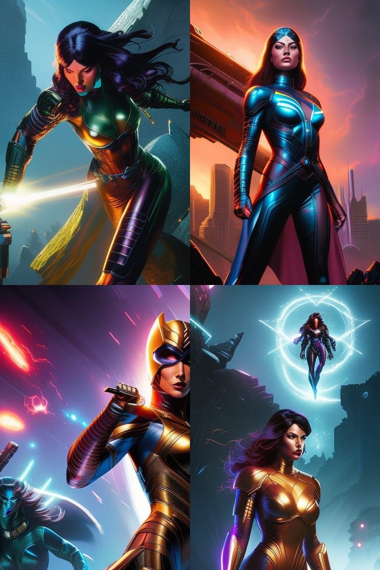 Cybernetic Superheroine in Comic Book Art Style