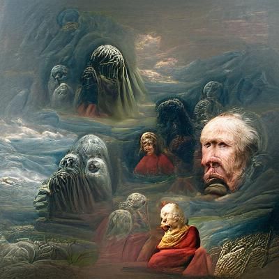 Terrifying Faces of God in Engraving Style