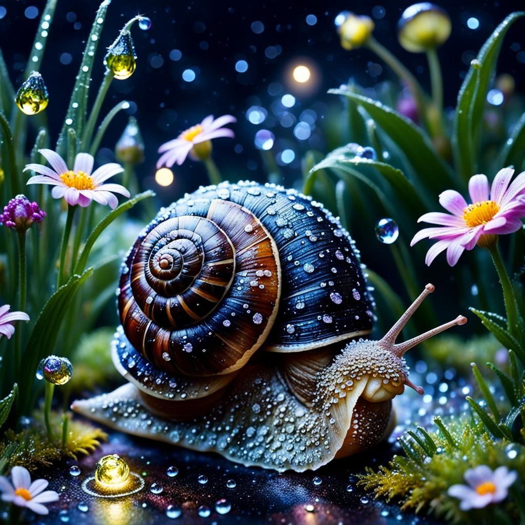 Enchanted Midnight Garden with Dew-Kissed Flowers