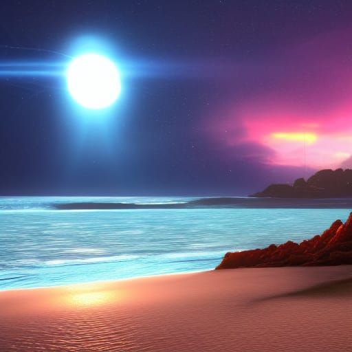 nebula covered beach