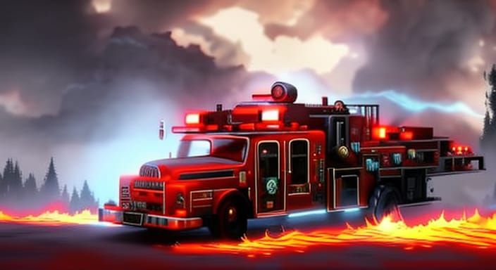 Dramatic Fire Truck Rescue in Dark Fantasy Style