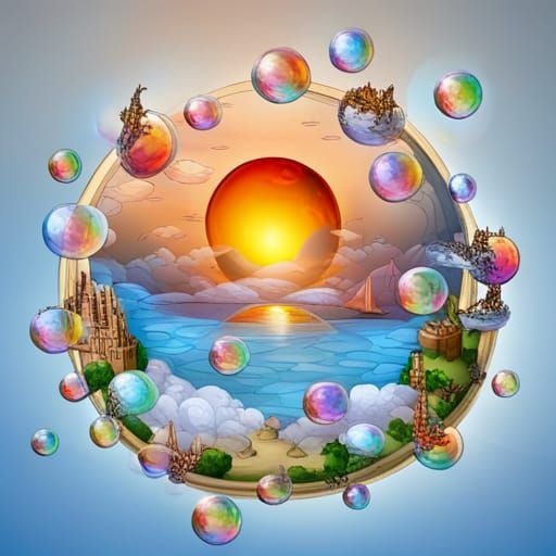 Bubble World with Quilted Dragons and Soaring City