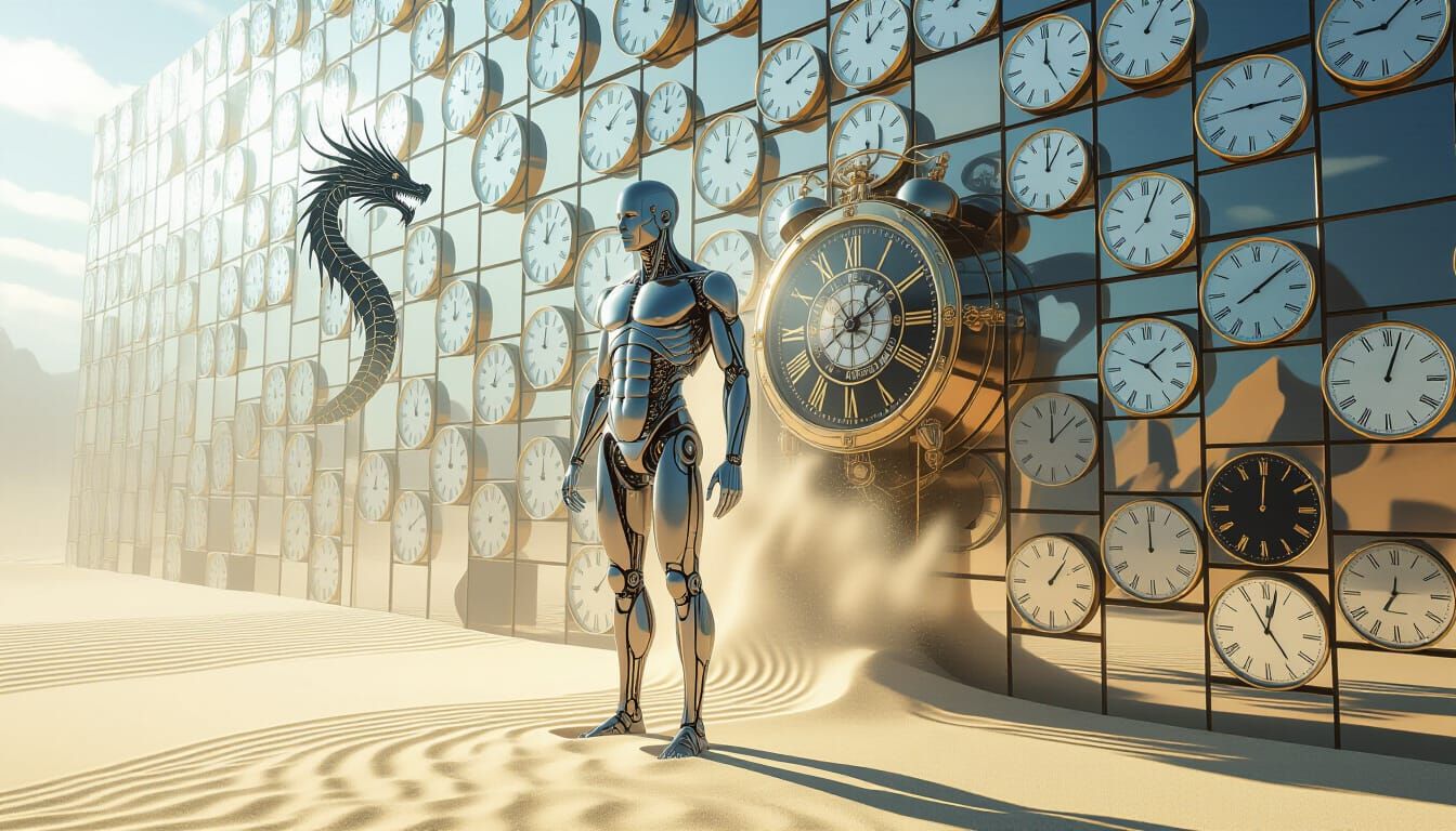 Dystopian Clockwork Figure in Surreal Style