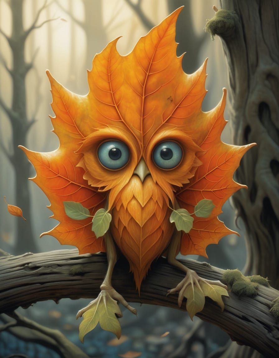 Autumn Leaf Sprite in Whimsical Woodland Scene