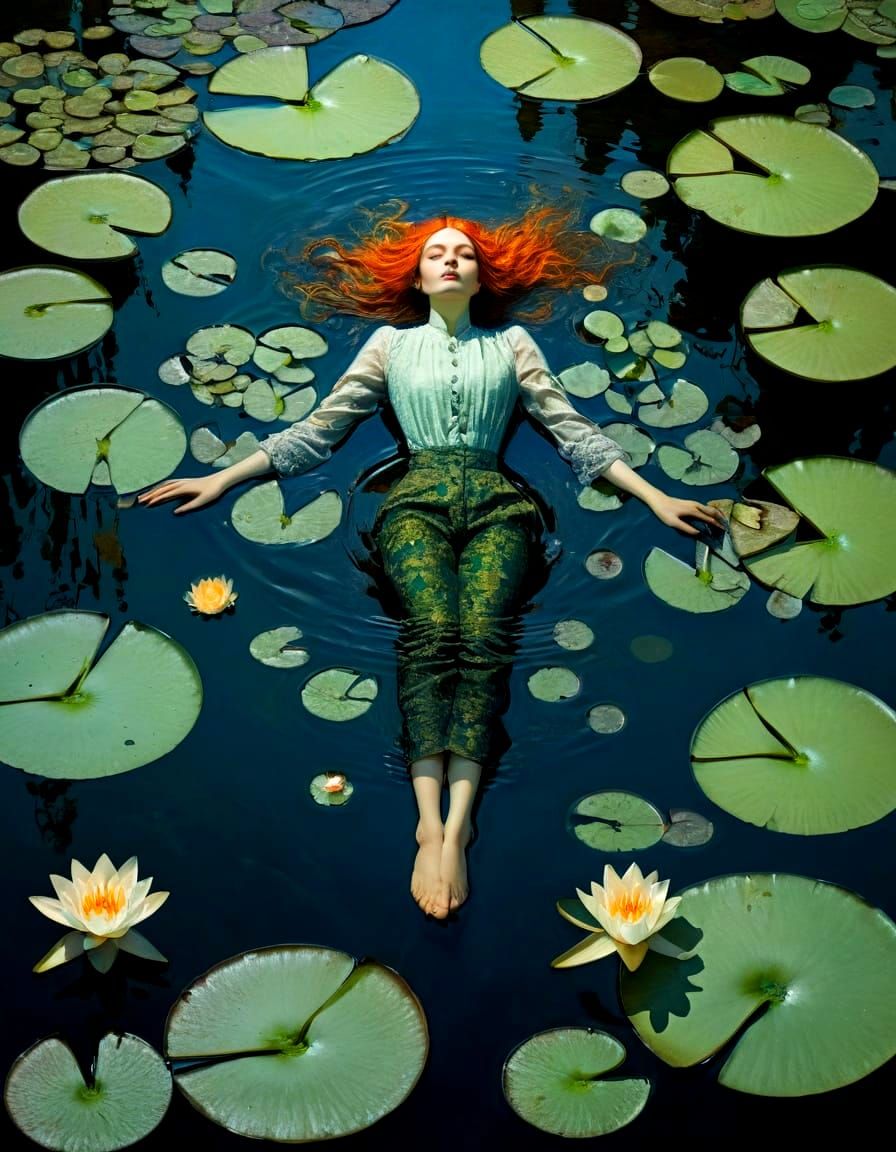 Woman in Lily Pond: Bird's Eye View
