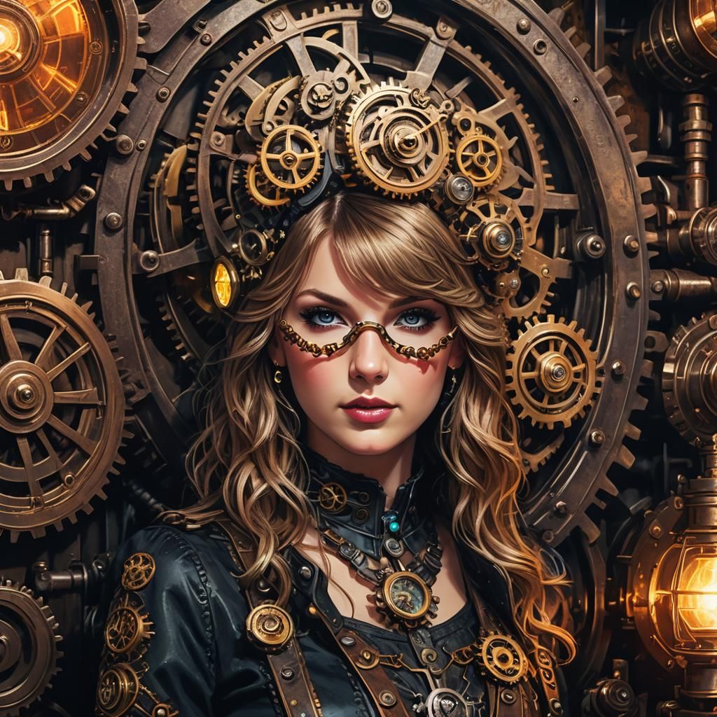 Taylor Swift in Neon Steampunk Engine Room