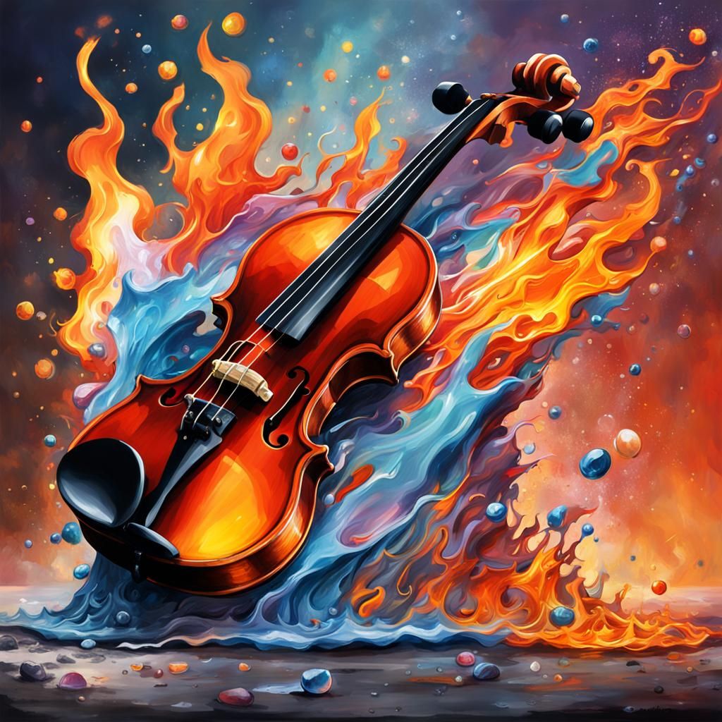 Fiery Crystal Violin in Graffiti Art Style