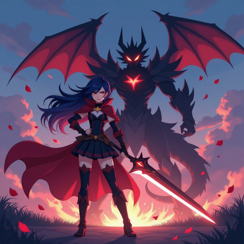 Ruby Rose and Black Rose Dragon in Anime Style